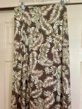 J.Jill Palm Print Brown A-Line Midi Skirt Size XL